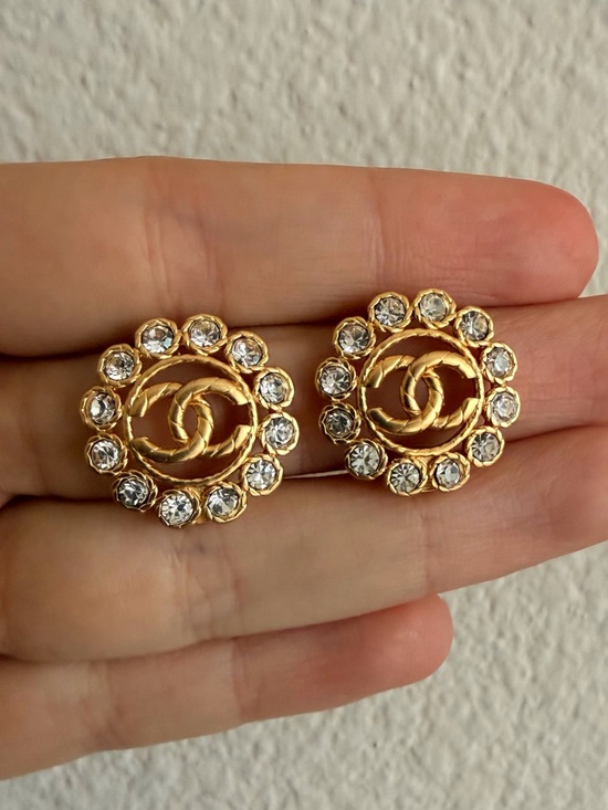 CHANEL Jewelry - CHANEL Gold-Tone CC Logo Crystal Halo Earrings
